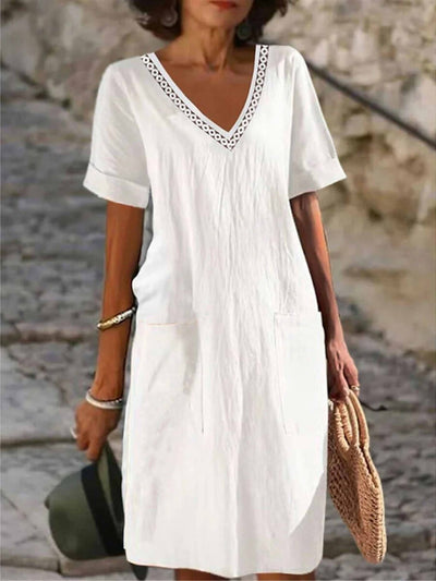 Jasmin | Damen Sommer Gerades Kleid Mit V Ausschnitt