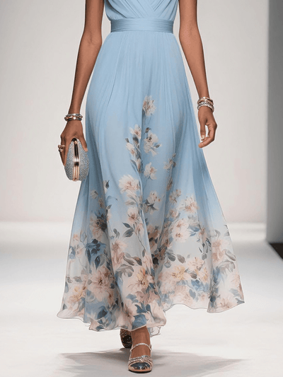 Carolin | Damen Florales Chiffon Sommer Maxikleid