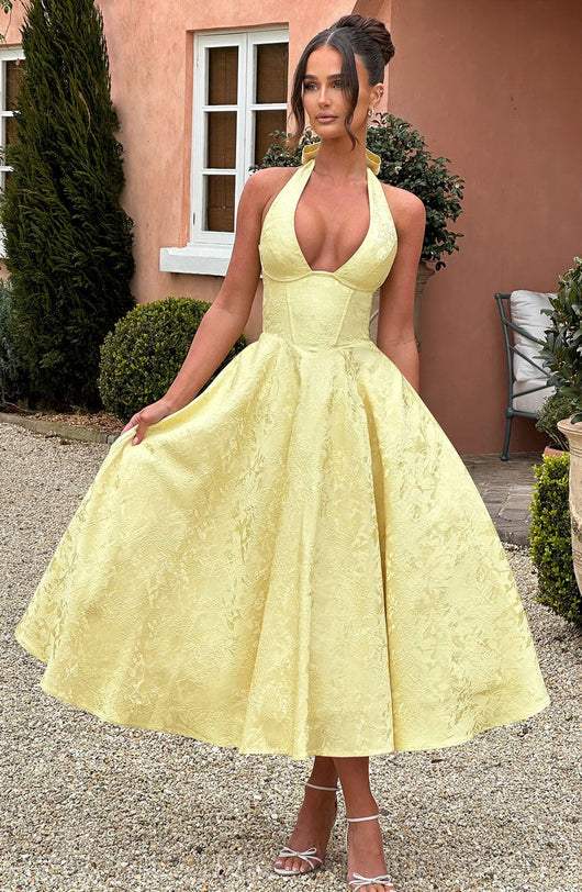 Kerstin | Damen Halter Midi Kleid für Hochzeitsgäste