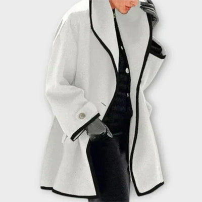 Clara | Eleganter Damen Women Coat mit Kontrastkanten Knopfverschluss