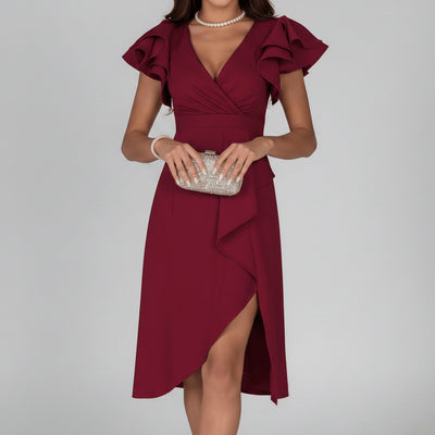 Clara | Elegantes Mother-of-the-Bride-Kleid mit Rüschenärmeln Wickelschnitt