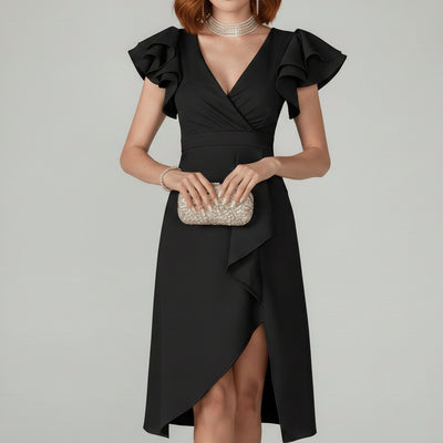 Clara | Elegantes Mother-of-the-Bride-Kleid mit Rüschenärmeln Wickelschnitt