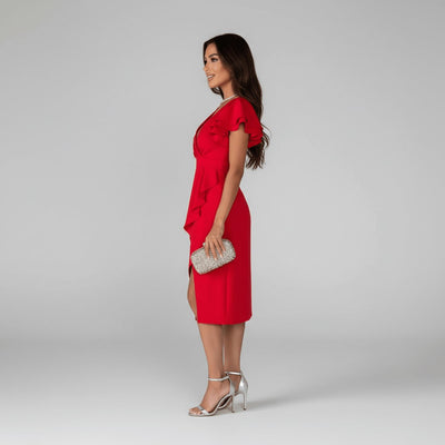 Clara | Elegantes Mother-of-the-Bride-Kleid mit Rüschenärmeln Wickelschnitt