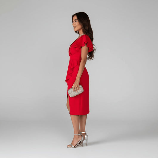 Clara | Elegantes Mother-of-the-Bride-Kleid mit Rüschenärmeln Wickelschnitt