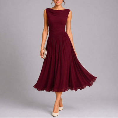 Elfriede | Elegantes Plissee-Midi-Kleid für Hochzeitsgäste im Herbst
