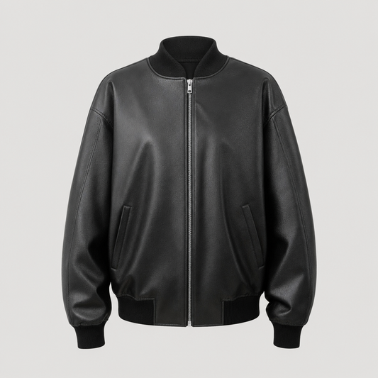 Elmswell Faux Leather Bomber in black, product shot