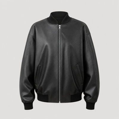 Elmswell Faux Leather Bomber in black, product shot