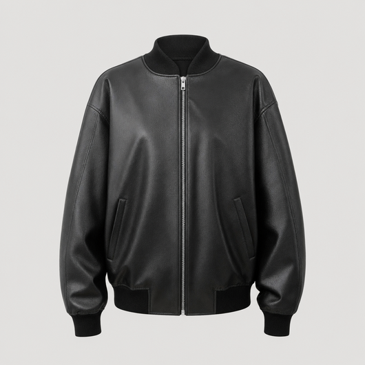 Elmswell Faux Leather Bomber in black, product shot