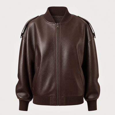 Elmswell Faux Leather Bomber in brown, product shot