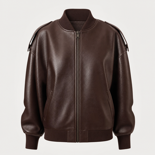 Elmswell Faux Leather Bomber in brown, product shot