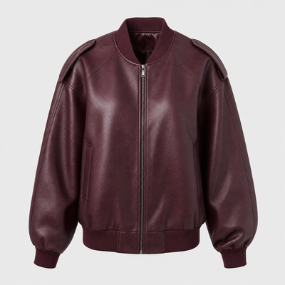 Elmswell Faux Leather Bomber in burgundy, product shot