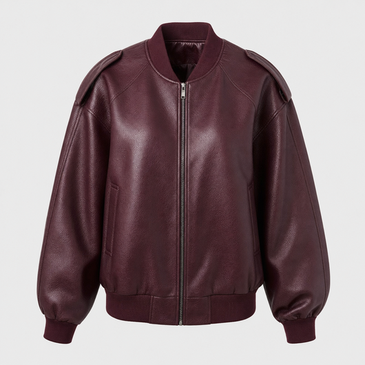 Elmswell Faux Leather Bomber in burgundy, product shot