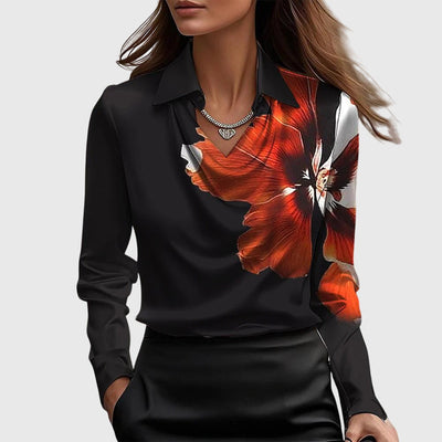 Emma | Damen Wasserfallkragen Langarm Top