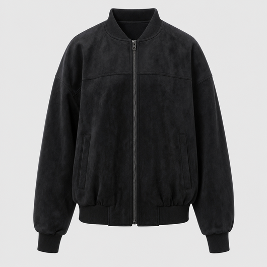 Fairholme Suede-Look Padded Bomber in black, product shot