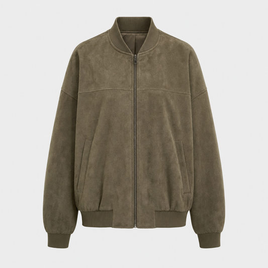 Fairholme Suede-Look Padded Bomber in khaki, product shot
