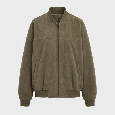 Fairholme Suede-Look Padded Bomber in khaki, product shot