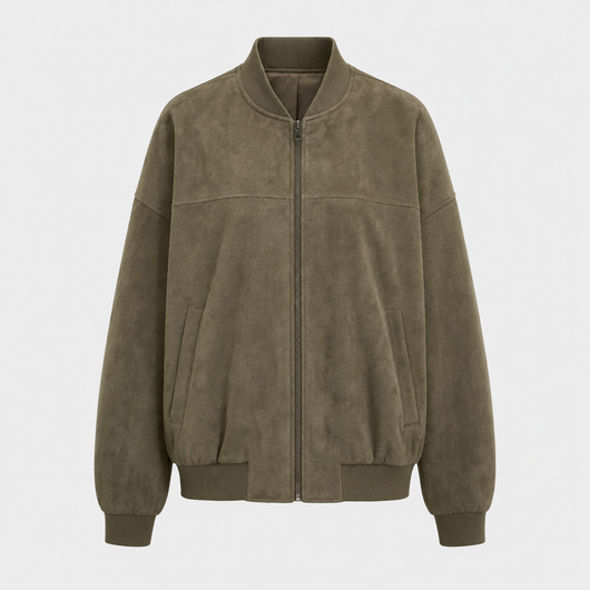 Fairholme Suede-Look Padded Bomber in khaki, product shot