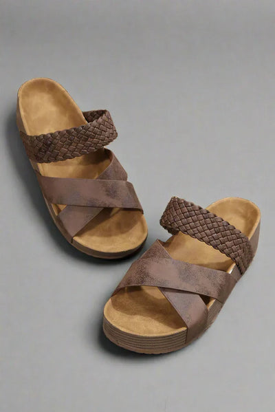 Julia | Damen Geflochtene Cross Strap Keilsandalen