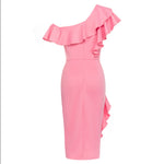 Katharina | Figurbetontes asymmetrisches Rüschen-Midikleid mit One-Shoulder-Ausschnitt