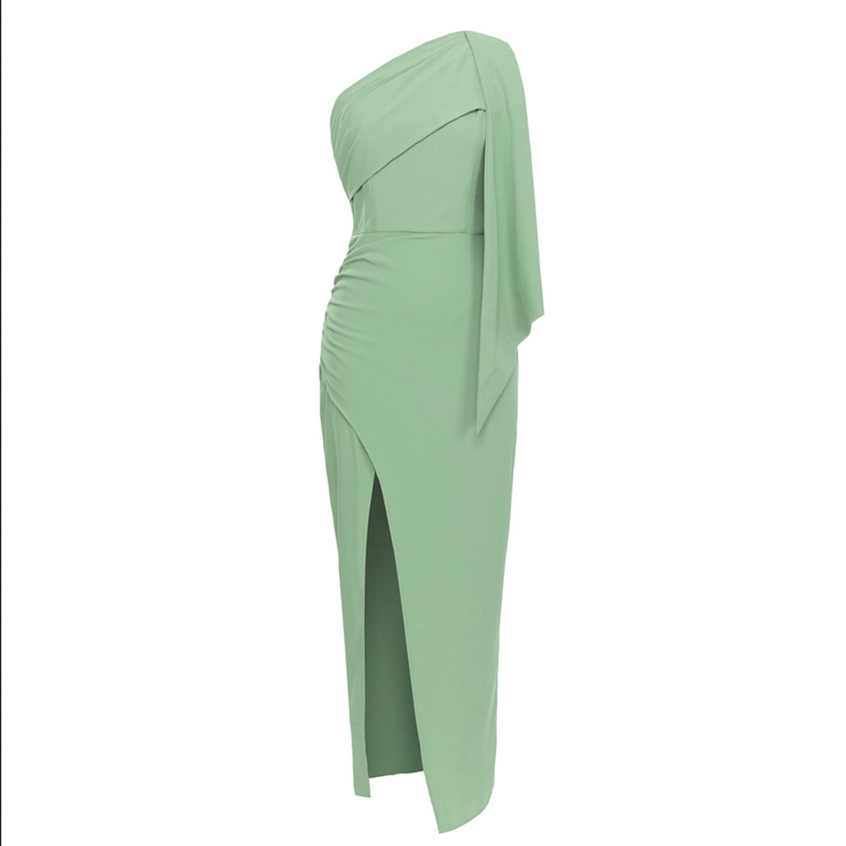 Nora | Figurbetontes One-Shoulder Midikleid mit Drapierung und Schlitz