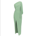 Nora | Figurbetontes One-Shoulder Midikleid mit Drapierung und Schlitz