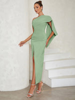 Nora | Figurbetontes One-Shoulder Midikleid mit Drapierung und Schlitz