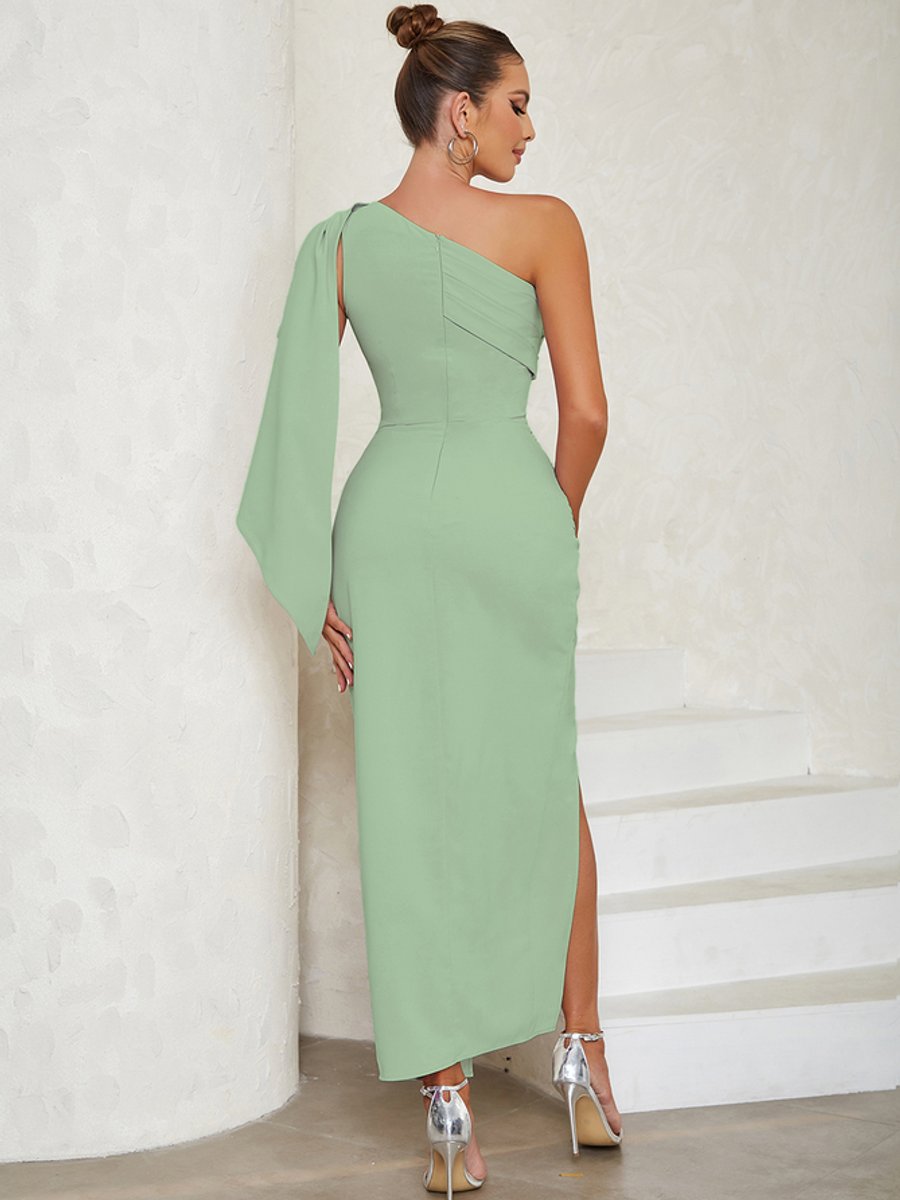 Nora | Figurbetontes One-Shoulder Midikleid mit Drapierung und Schlitz