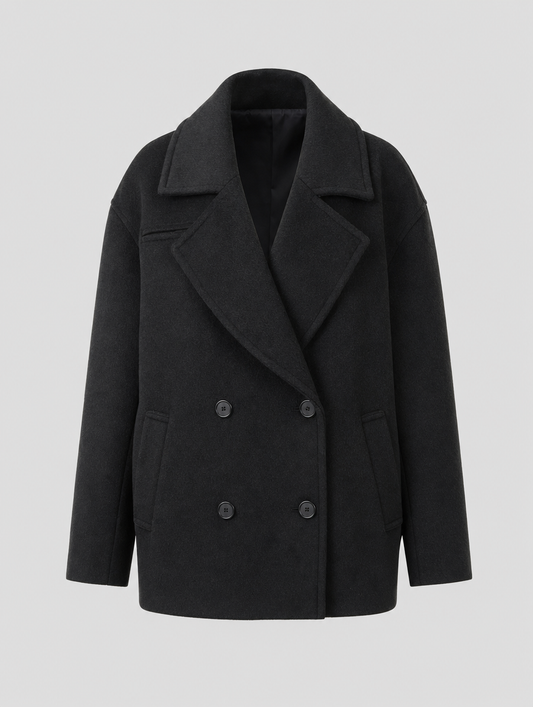 Frampton Double-Breasted Peacoat in black