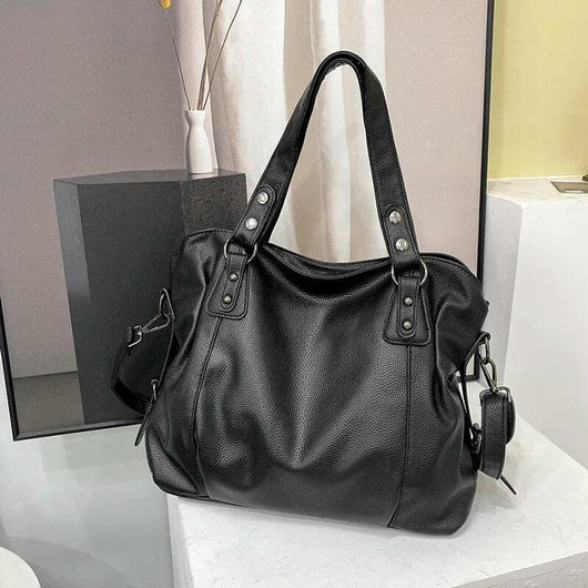 Emilia | Geräumige schwarze Leder Tote bag mit Nietendetails