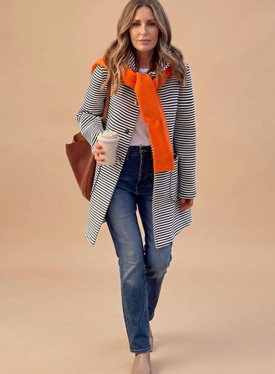Johanna | Gestreifter Trenchcoat Damen Langarm mit Schal