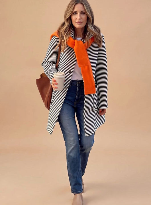 Johanna | Gestreifter Trenchcoat Damen Langarm mit Schal