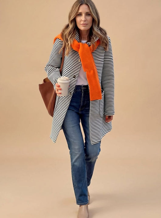 Johanna | Gestreifter Trenchcoat Damen Langarm mit Schal