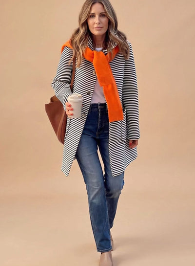 Johanna | Gestreifter Trenchcoat Damen Langarm mit Schal