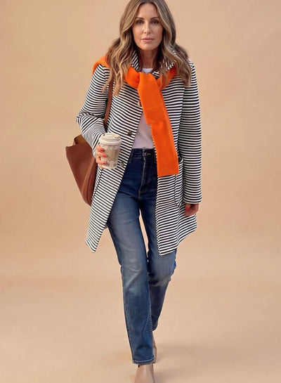 Johanna | Gestreifter Trenchcoat Damen Langarm mit Schal
