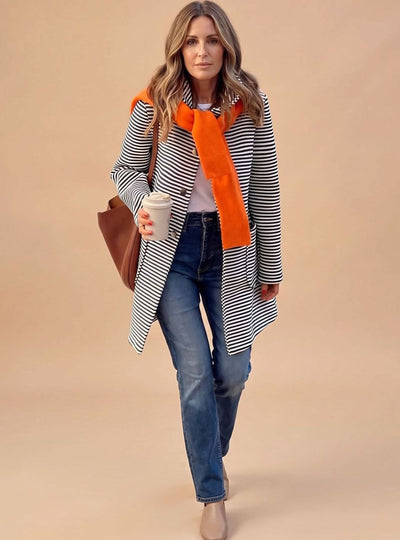 Johanna | Gestreifter Trenchcoat Damen Langarm mit Schal