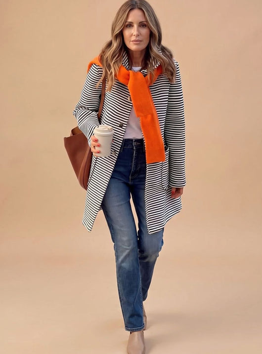 Johanna | Gestreifter Trenchcoat Damen Langarm mit Schal