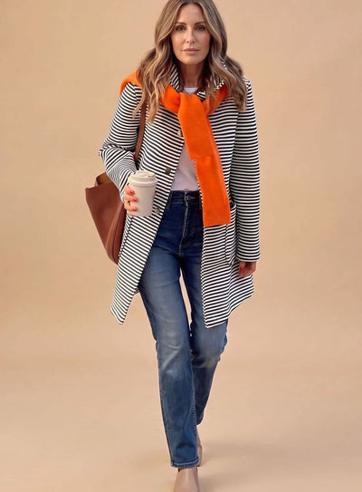 Johanna | Gestreifter Trenchcoat Damen Langarm mit Schal