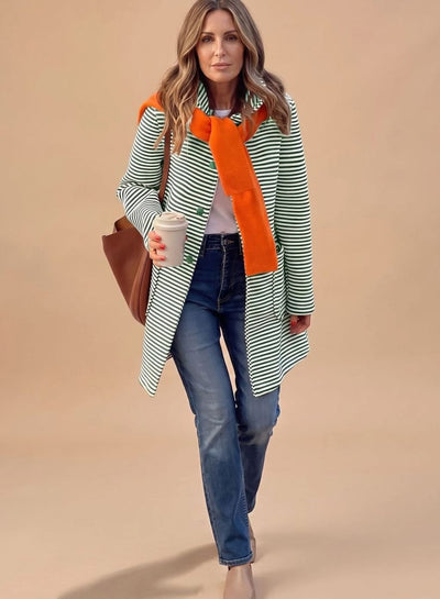 Johanna | Gestreifter Trenchcoat Damen Langarm mit Schal