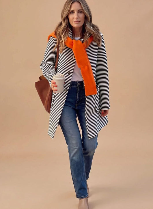 Johanna | Gestreifter Trenchcoat Damen Langarm mit Schal