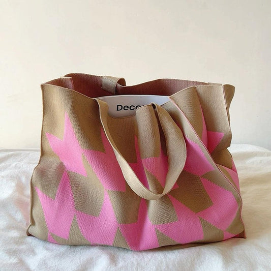 Nora | Grafischer Canvas Tote Bag Damen Shopper in Beige-Rosa