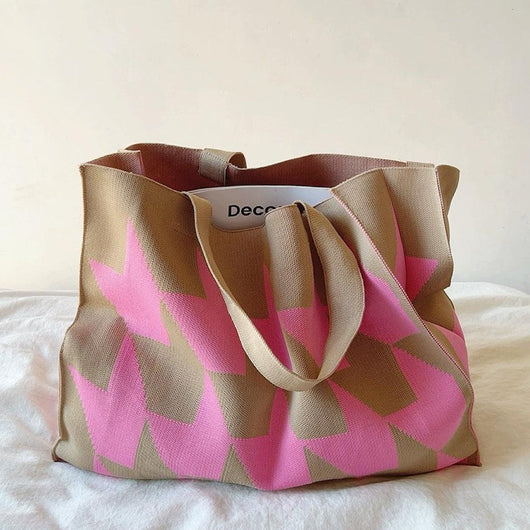 Nora | Grafischer Canvas Tote Bag Damen Shopper in Beige-Rosa