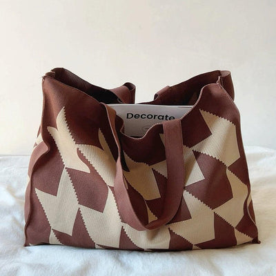 Nora | Grafischer Canvas Tote Bag Damen Shopper in Beige-Rosa