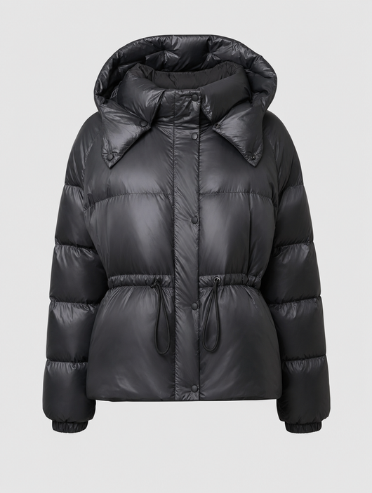 Grantley Hooded Puffer Jacket in black, product shot