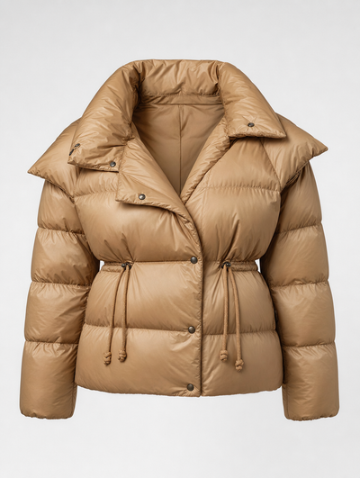 Grantley Hooded Puffer Jacket in camel, product shot