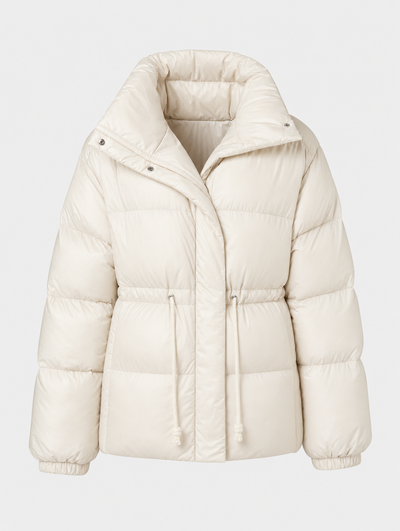 Grantley Hooded Puffer Jacket in cream, product shot
