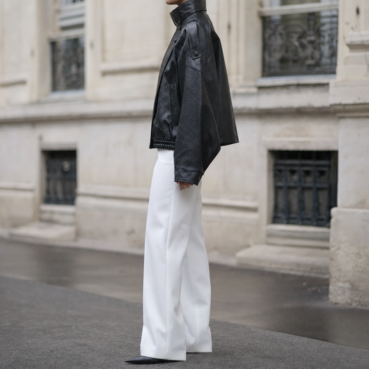 Kingsley cropped bomber, side profile view