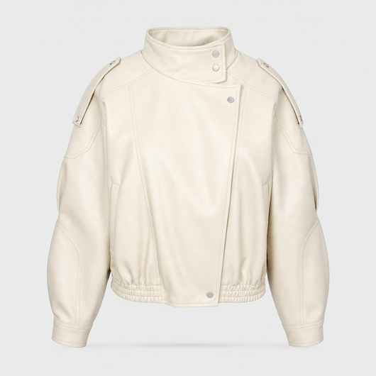 Kingsley cropped faux leather bomber in cream, product shot