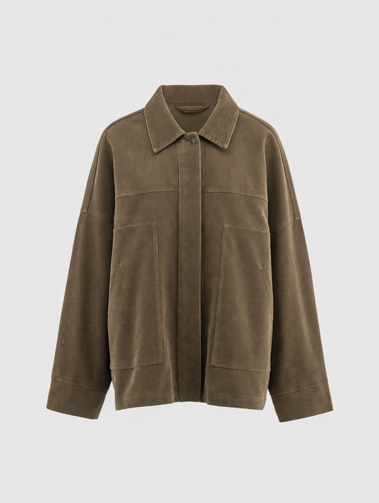 Farrow corduroy shirt jacket in khaki, product shot
