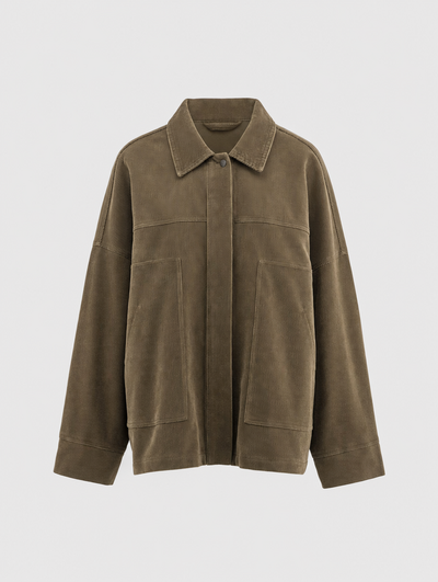 Farrow corduroy shirt jacket in khaki, product shot