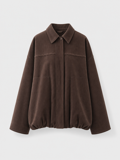 Farrow corduroy shirt jacket in chocolate brown, product shot